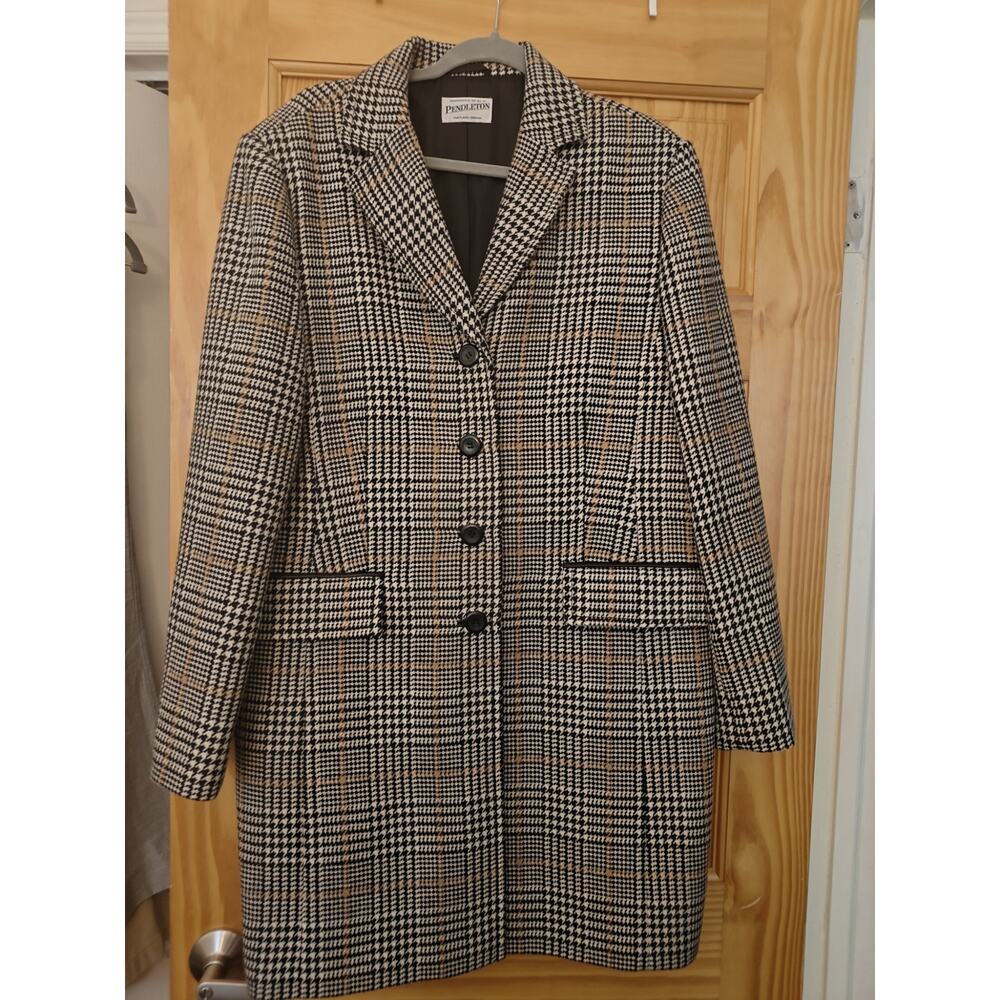 Pendleton Vintage NWOT Wool Blend Houndstooth Glen Plaid OverCoat XL Preppy Chic - Picture 2 of 9